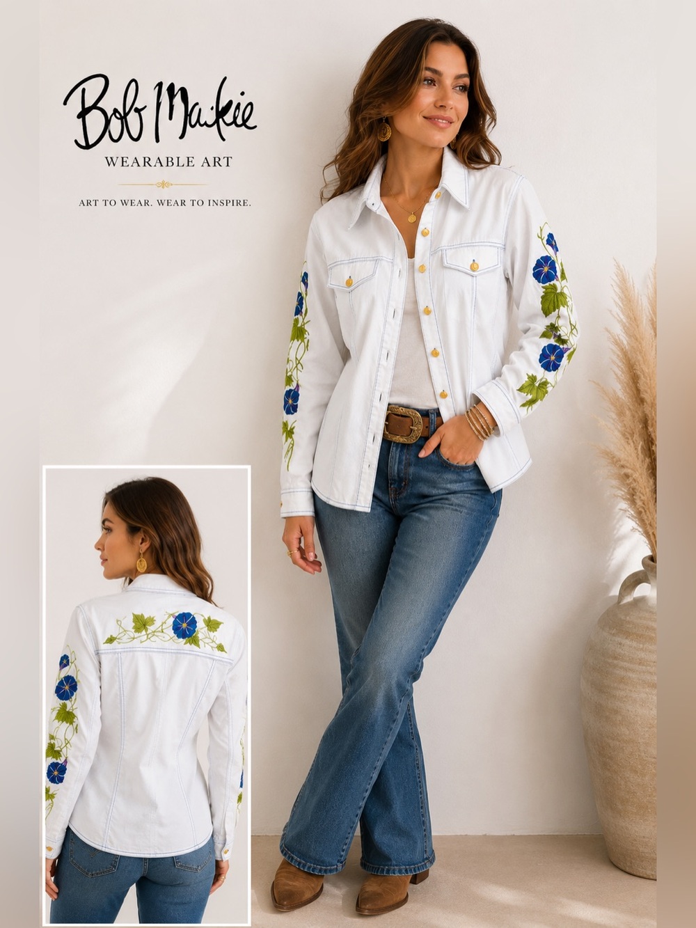 Bob Mackie Wearable Art Embroidered Western Shirt – Size Small